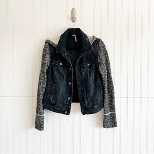 Free People Black Denim Jacket with Knit Sleeve
